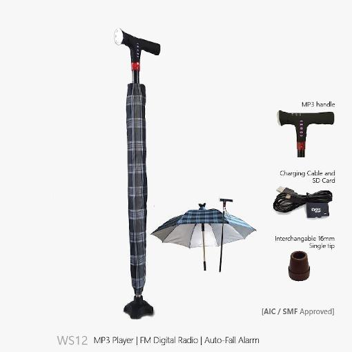 Agegracefully Umbrella Walking Stick, MP3 Handle (Auto Fall Alarm/Radio ...